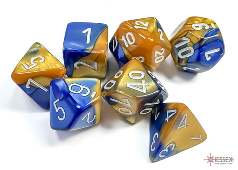 BLUE & GOLD w/White - 7-Die Gemini Dice Set