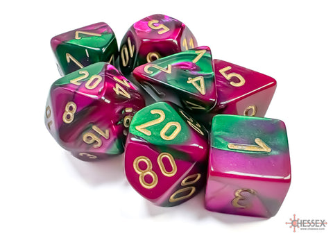 GREEN & PURPLE w/GOLD - 7-Die Gemini Dice Set