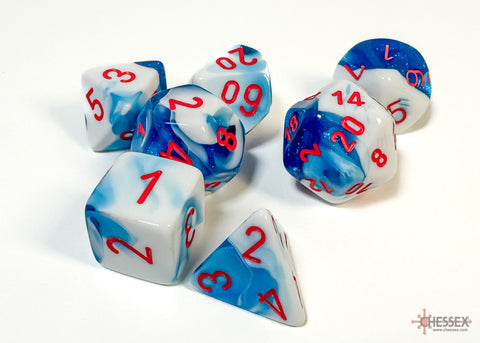 ASTRAL BLUE & WHITE w/RED - 7-Die Gemini Dice Set