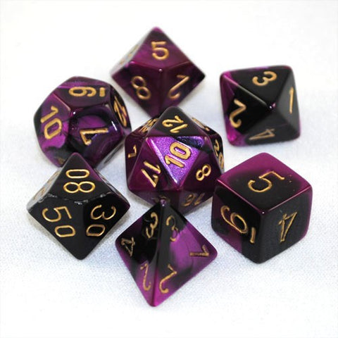 BLACK & PURPLE w/GOLD - 7-Die Gemini Dice Set