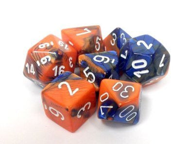 BLUE & ORANGE w/WHITE - 7-Die Gemini Dice Set