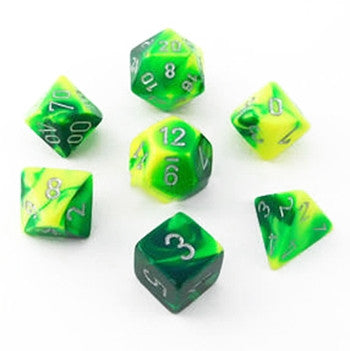 GREEN & YELLOW w/SILVER - 7-Die Gemini Dice Set