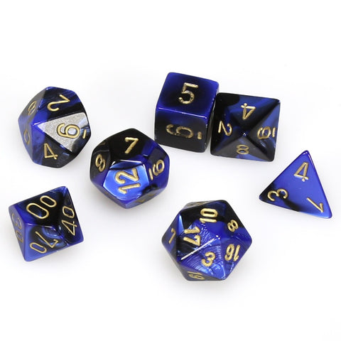 BLACK & BLUE w/GOLD - 7-Die Gemini Dice Set