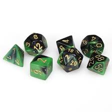 BLACK & GREEN w/GOLD - 7-Die Gemini Dice Set