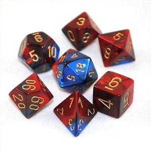 BLUE & RED w/GOLD - 7-Die Gemini Dice Set