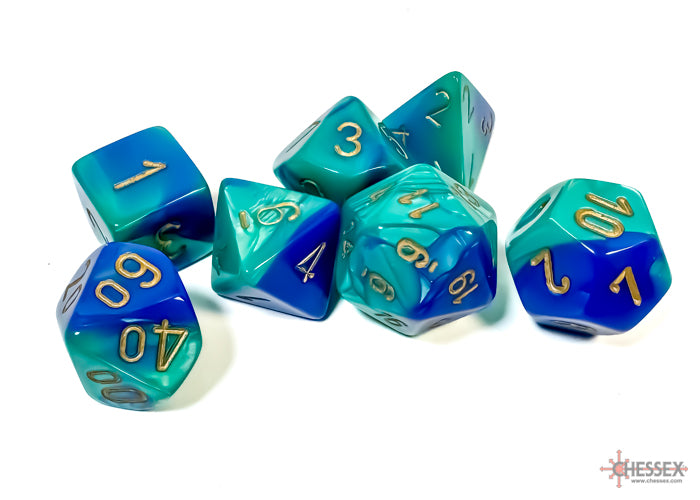 BLUE-TEAL w/GOLD - 7-Die Gemini Dice Set