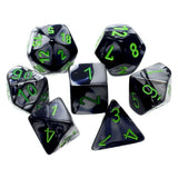 BLACK-GREY w/GREEN - 7-Die Gemini Dice Set