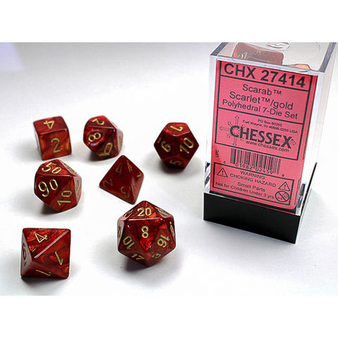 SCARAB SCARLET w/GOLD - 7-Die Gemini Dice Set