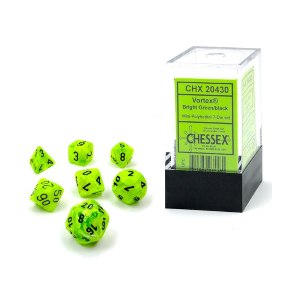 Chessex - Mini Festive Polyhedral 7 Die Set - Bright Green/Black