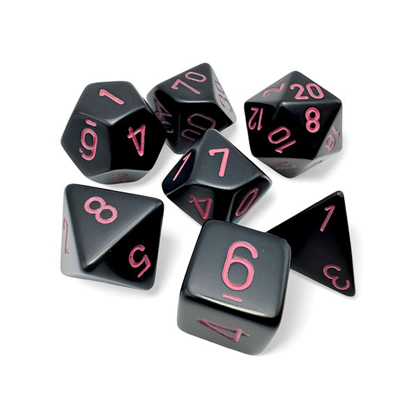Opaque Polyhedral 7 Dice Set - Black/Pink