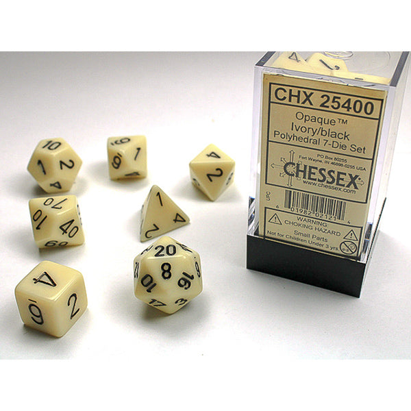 Opaque Polyhedral 7 Dice Set - Ivory w/Black