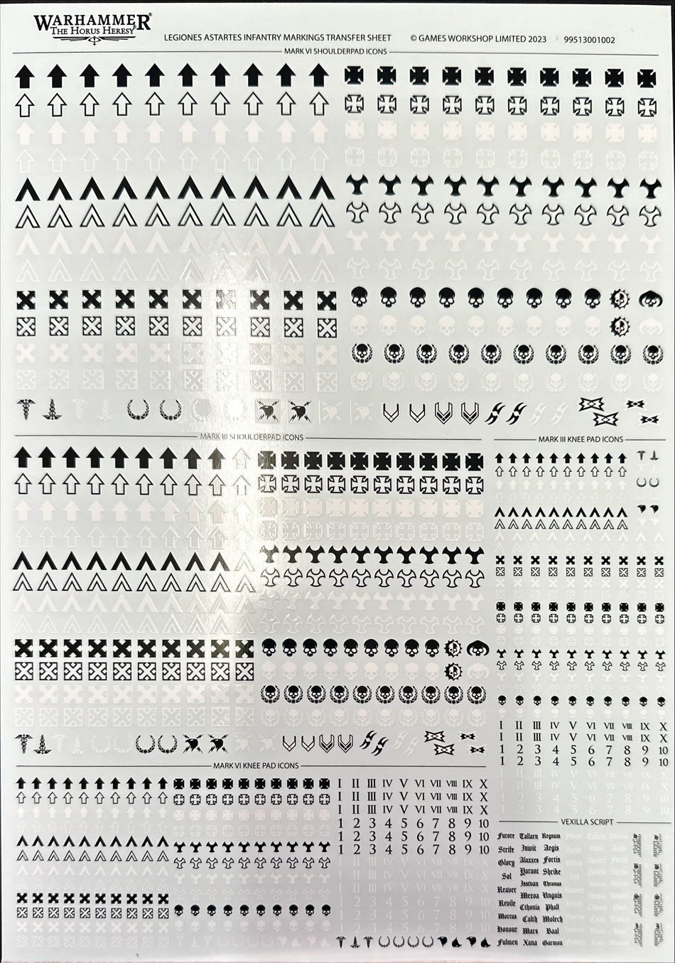 LEGIONES ASTARTES TRANSFER SHEETS