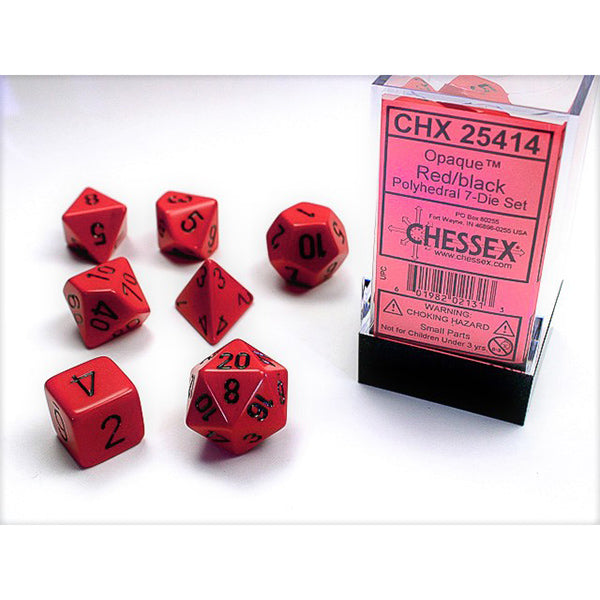 Opaque Polyhedral 7 Dice Set - Red w/Black