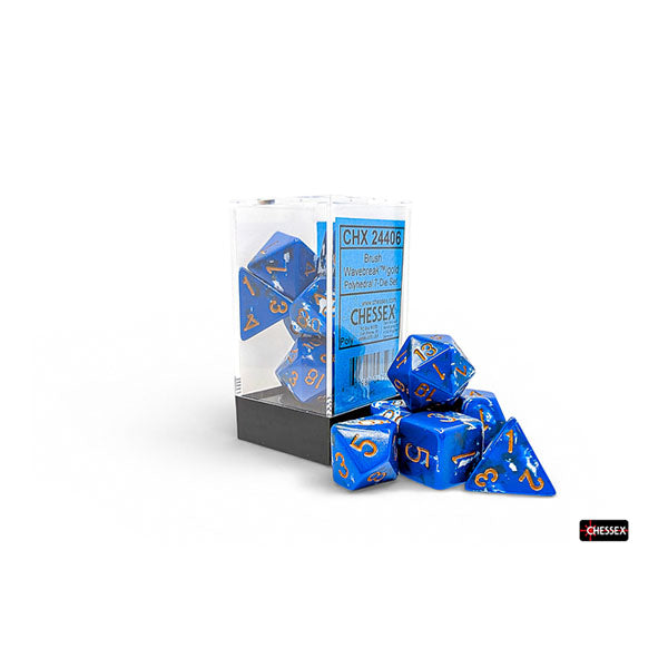 Brush Polyhedral 7 Dice Set - Wavebreak/Gold
