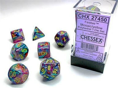 FESTIVE MOSAIC w/YELLOW  - 7-Die Gemini Dice Set