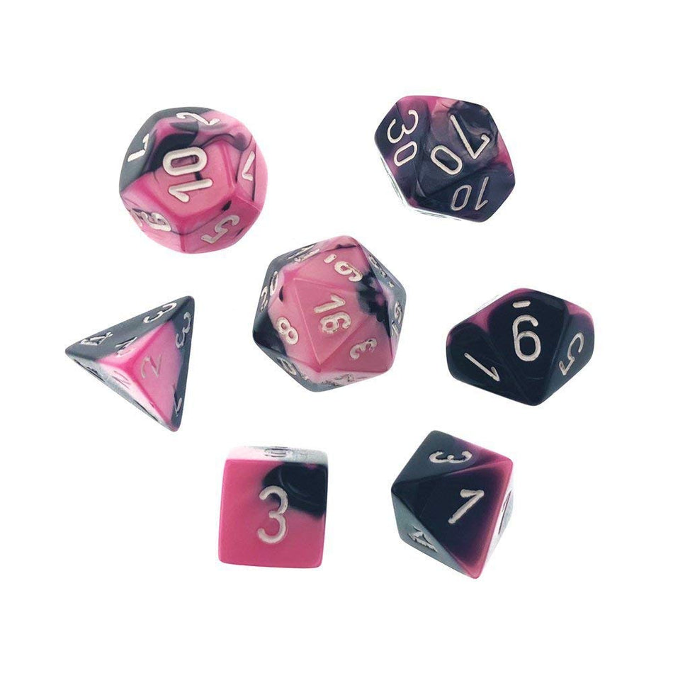 BLACK & PINK w/WHITE  - 7-Die Gemini Dice Set