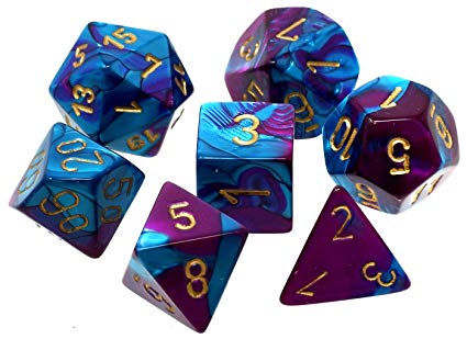 PURPLE & TEAL w/GOLD - 7-Die Gemini Dice Set
