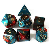 RED & TEAL w/GOLD - 7-Die Gemini Dice Set