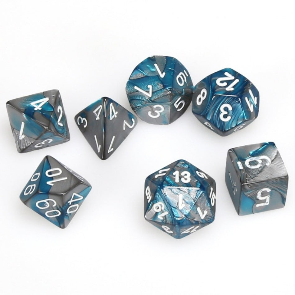 STEEL & TEAL w/WHITE - 7-Die Gemini Dice Set