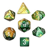 GOLD & GREEN w/WHITE - 7-Die Gemini Dice Set