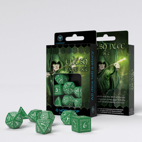 Elvish Green & white Dice Set (7)