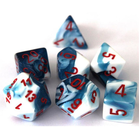 ASTRAL BLUE & WHITE w/RED - 7-Die Gemini Dice Set