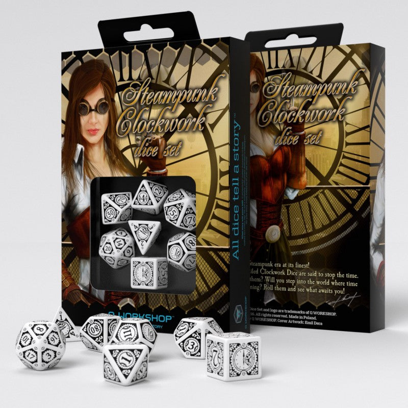 Steampunk Clockwork White & black Dice Set (7)